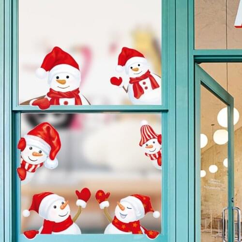 Christmas Scene Layout Snowman Decoration Wall Window Glass Flower Reflective Stickers