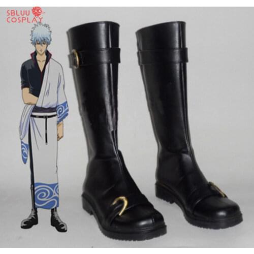 Anime gintama cosplay Silver Soul Sakata Gintoki Cosplay boots Custom Made black shoes