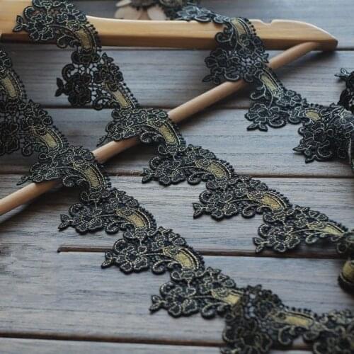 5.5cm 2.165inch Wide(5yards/lot) Black+Gold Venise Lace Trim for Garment Decorcation Water Soluble Lace Ribbon