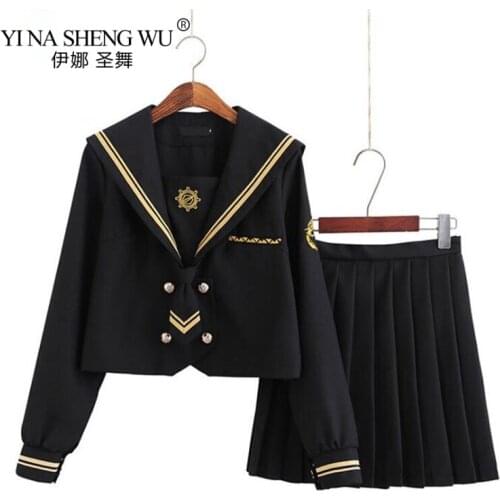 School Dresses Japanese Style Jk Uniform Black Sailor Suit Anime Form Pleated Skirt Uniform Dress For High School Girls Students