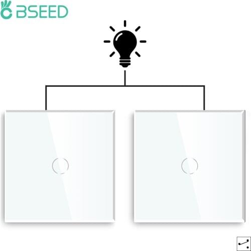 BSEED 2Pack Light Switches Wall Touch Switches 1Gang 2Way LED Sensor Tempered Glass Interrupter EU Standard Blue Backlight 240V