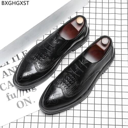 Elegant Mens Black Dress Shoes Brown Brogues Leather Shoes Men Formal Black Suit Shoes for Men Office 2021 Chaussure De Homme