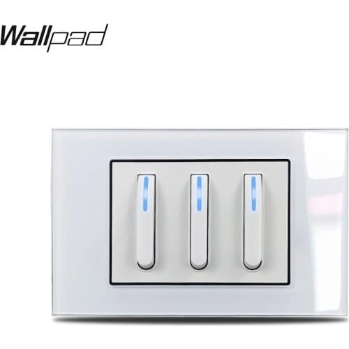 US Piona 3 Gang Push Light Switch with LED Wallpad L3 White Glass Wall Panel 118*75mm AU IT IL Push Button Stair Corridor Switch