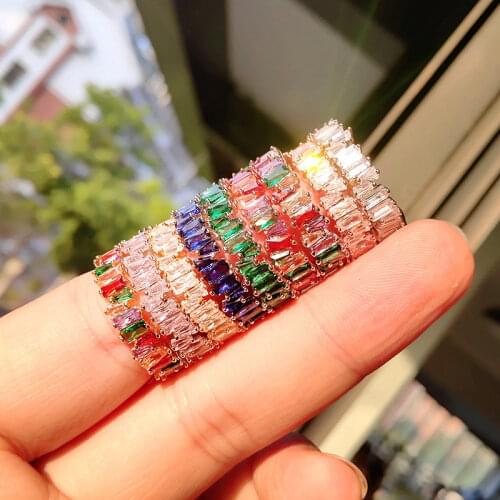 UILZ Top Quality Colorful Rainbow CZ Ring for Women Girls Fashion Engagement Wedding Band Charm Party Jewelry CRL1639