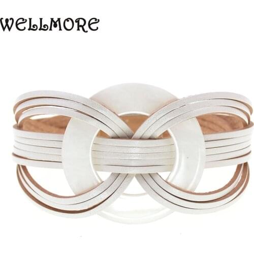 WELLMORE round resin charm bracelets Leather Bracelets For Women Mens wrap Bracelets Couples gifts fashion Jewelry dropshipping