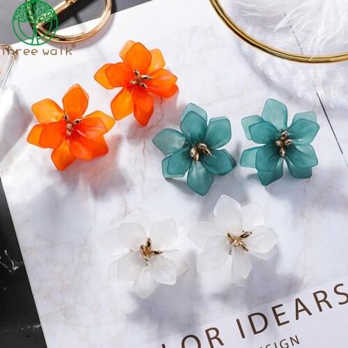Hyperbole Flower Earrings Women Acrylic Big White Orange Green Flower Holiday Earrings