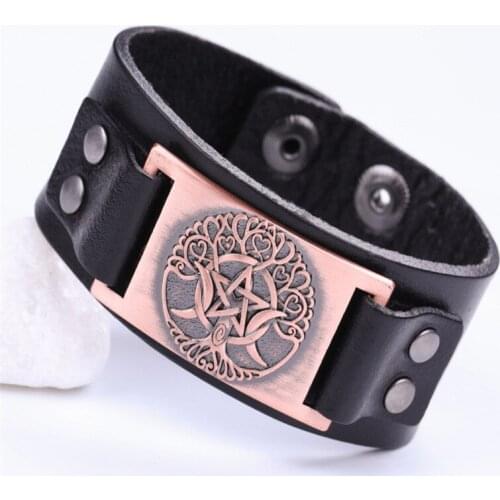 Women Men Jewelry Leather Bracelet The World Tree Yggdrasil Pentacle And Crescent Combine Pattern Provide Dropshipping