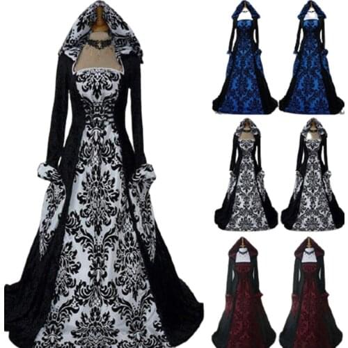 XXXXXL plus Vintage Style Gothic Dress Floor Length Women Gothic Maxi Dress Halloween Cosplay Dresses Retro Long Medieval Dress
