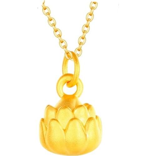 Pure 24K Yellow Gold Pendant Women 999 Gold 3D Lotus Necklace Pendant