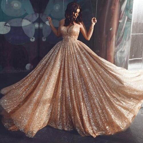 Gold prom dresses sweetheart neckline sequins sparkly sparkly evening dresses women party dress 2019