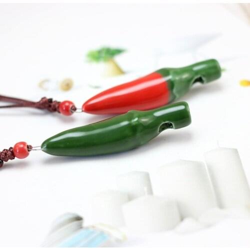 12 Pieces/Lot Chili Whistle Ceramic Necklaces For Women Jewelry Men Children Boys Girls Toy Hot Pepper Pendants Long Rope Chain