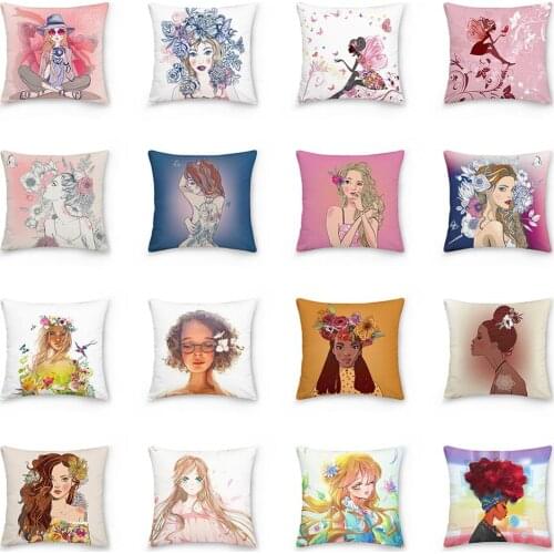 18x18inch Anime Cartoon Girl Pattern Pillowcase Pillowslip for Home Sofa Chair Car Waist Throw Cushion Cover Protective Cover