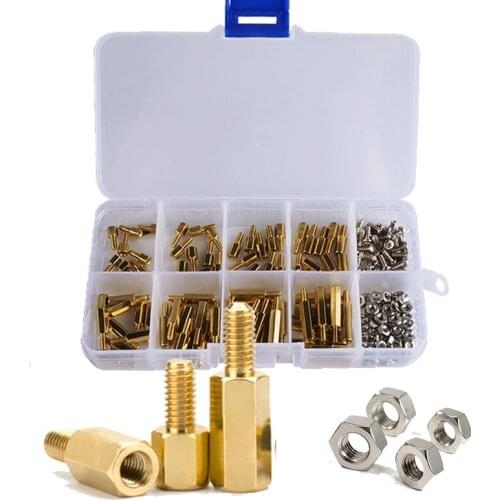 200pcs/set M3 M2.5 Male Female Hex Brass Standoff Spacer Assortment Kit hexagon gold pcb standoff Pillar motherboard standoff