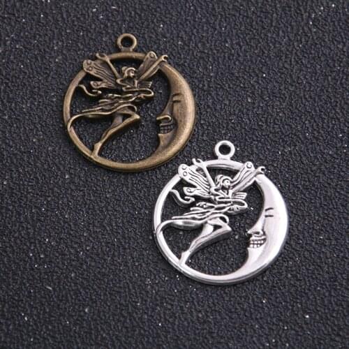 6pieces/lot 27*31mm two color Metal Alloy moon Angel Charms Jewelry Charms Pendants T