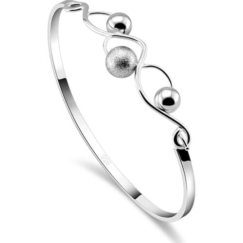 925 Silver Grind Arenaceous Round Lucky Bead Bracelets Delicate Elegant Bracelet for Women Bangles Femme Jewelry