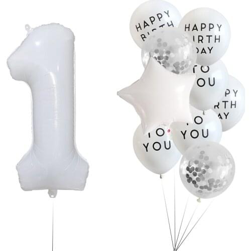 10pcs Happy Birthday LaTeX Balloons 32inch White Number baloon 3rd Birthday Party Decoration Kids anniversaire 9/1/3 years old