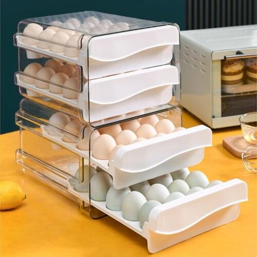 Household Egg Storage Box Drawer-Type Refrigerator Storage Box Plastic Transparent Dumpling Box Double Layer Durable Egg Tray