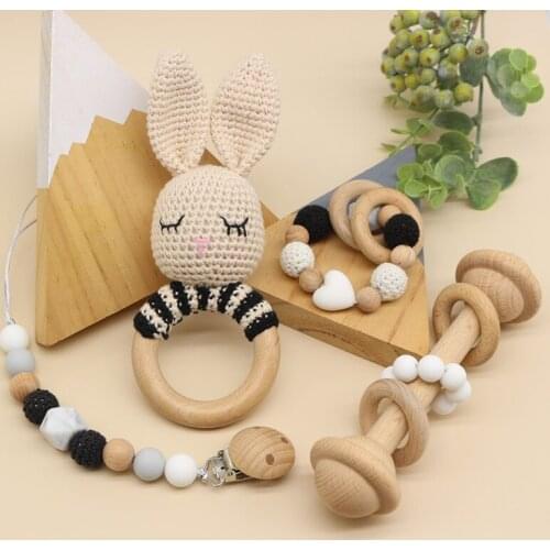 Baby Pacifier Clip Teething Bracelet Crochet Soother Infants Rattle Teether Toy Newborn Dummy Chain Holder Shower Gifts