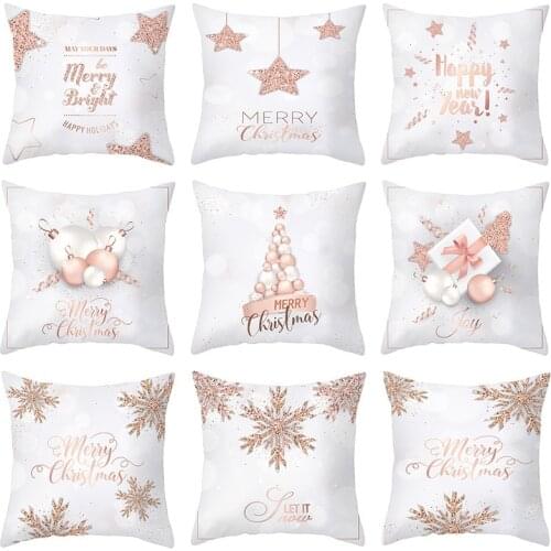 45X45 cm Merry Christmas Snowflake Pillow Cases Pink Gold Printed Pillowcases Home Textile For Christmas Home Decoration