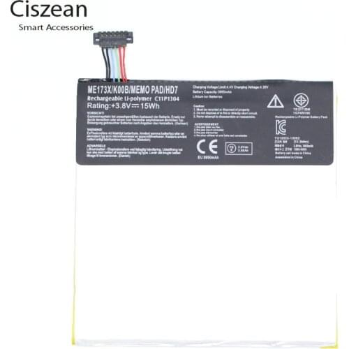 Ciszean 1x 3950mAh C11P1304 Replacement Tablets Battery For Asus MEMO PAD HD 7 ME173X HD7 ME173 K00B Batteries Bateria