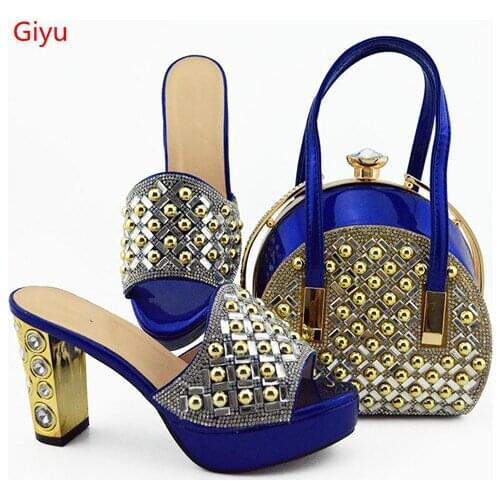 Doershow African Shoes And Bag Matching Set With silver Hot Selling Women Italian Shoes And Bag Set For Party Wedding SKO1-7