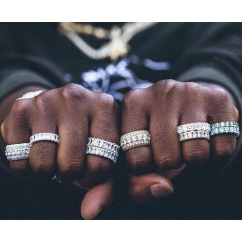 HIP Hop Vintage Fashion Jewelry 925 Sterling Silver Pave Five Rows White 5A Zircon Popular Promise Women Wedding Band Ring Gift