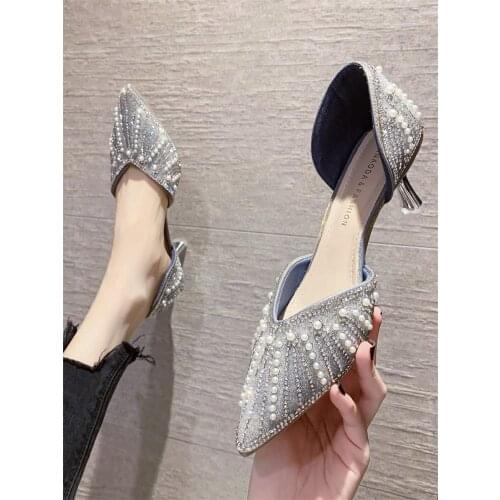 Exquisite Rhinestone Pearl Elegant Temperament High Heels Spring And Summer New All-Match Pointed Shallow Mouth Womens Shoes