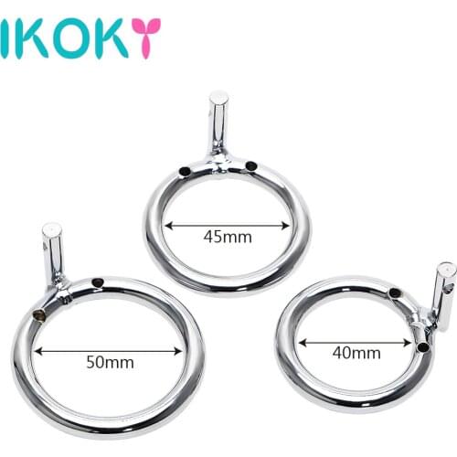 IKOKY 3 Size Male Chastity Device Cock Cages Additional Spares Penis Ring Anti Erection Scrotum Clamp Sex Toys for Men Metal