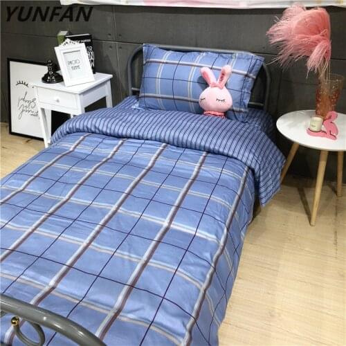 Blue plaid stripe children boys bedding sets twin single size Fashion student style duvet cover sets flat sheet and pillowcase