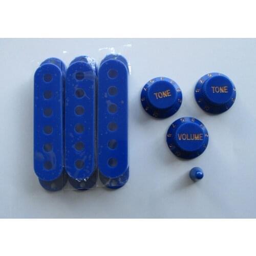 KAISH ST Guitar Pickup Covers Knobs (Gold Number) & Switch Tip Blue