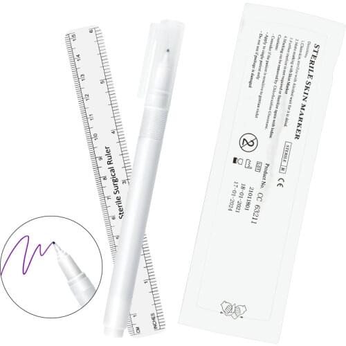 Biomaser 1set Surgical Skin Marker Eyebrow Marker Pen Tattoo Skin Marker Pen With Measuring Ruler Microblading Positioning Tool