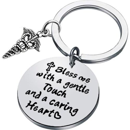 Nurse Practitioner Keychain Bless Me With A Gentle Touch And A Caring Heart Charm Keyrings Jewelry NP Graduation Gift