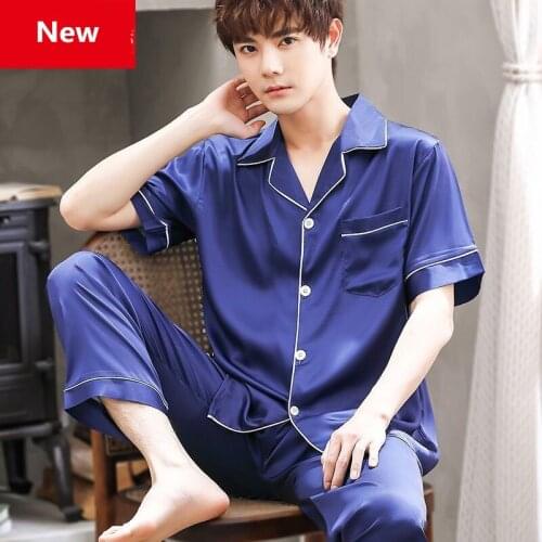2021 Band Mens Stain Silk Pajama Set Men Pajamas Silk Sleepwear Men Sexy Modern Style Soft Cozy Satin Nightgown Men Summer
