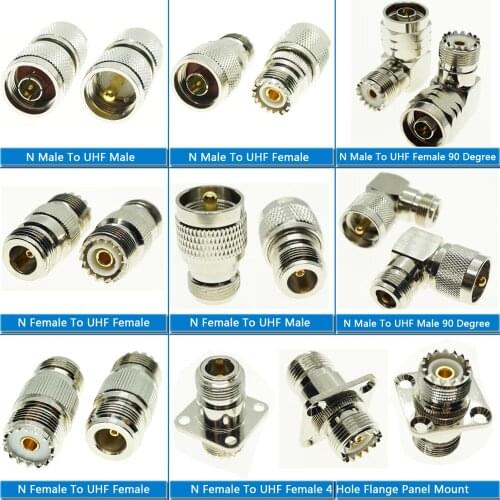 N To UHF PL259 SO239 Connector Socket N Male Female To UHF Male Female 90 Degree Right Angle Flange Panel Mount Coaxial Adapters