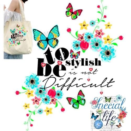 Letter Stickers Flowers Butterfly Washable Stickers on Clothes Patches for clothing Iron-on Transfers Thermal Stickers