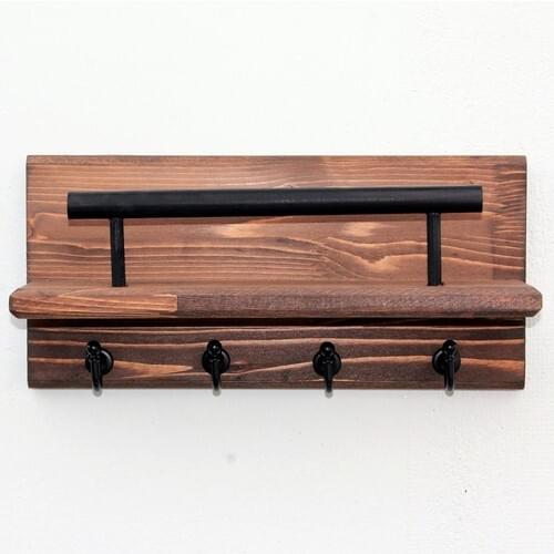 Meyuza Rustic Wood Walnut Shelves 4 Pendant Doorway Wall Hanger