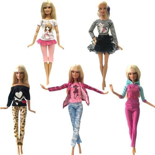 NK Newest 5 Pcs /Set Doll Dress Fashion Skirt Beautiful Party Clothes Fashion Outfit For Barbie Doll Accessories Best Toys