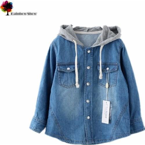 New Children Clothing Spring and Autumn Boys Denim Hooded Long-sleeved Cotton Shirt Cowboy Shirt Children outwear