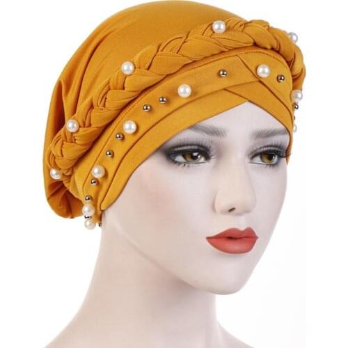 2020 new muslim turban scarf for women islamic inner hijab caps Arab wrap head scarves turbante mujer braid beaded turbans
