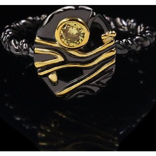 New Exquisite Ladies 925 Sterling Silver Two-tone Zircon Ring Round Green Zircon Black Gold Twist Ring Italian High Jewelry