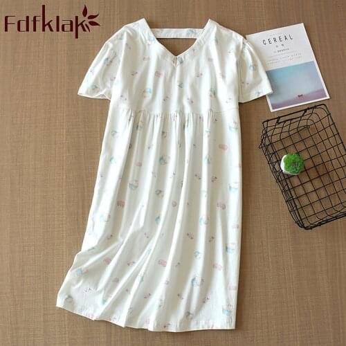 Fdfklak Summer 2020 New Short Sleeve Lingerie Femme Sexy Night Dress Women Nightwear Cotton Nightgowns Women Sleeping Dress