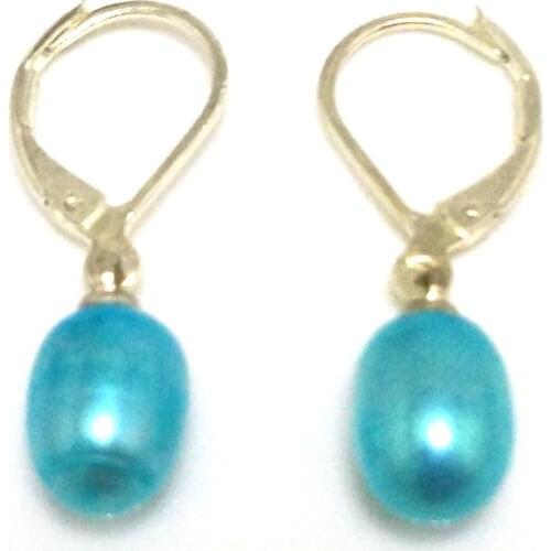 Wholesale 7-8mm Baby Teal Blue Natural Rainrdrop Freshwater Cultured Pearl Silver Leverback Earring