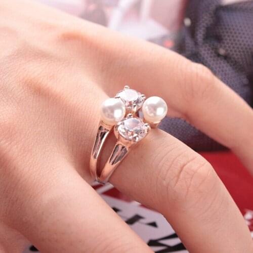 Creative Fashion Imitation Pearl Opening Ring Adjustable Exquisite Crystal Rings For Woman Jewelary Wedding Engagement Gifts