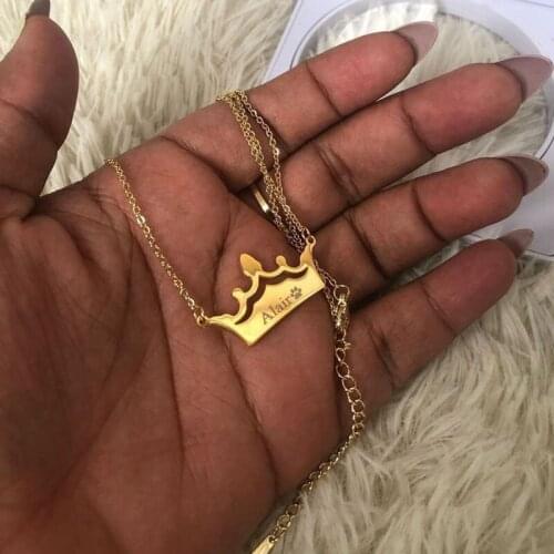 Personalized Name Crown Necklace Crown Pendant Necklaces Custom Name Laser Engrave Stainless Steel Chain Jewelry Birthday Gifts