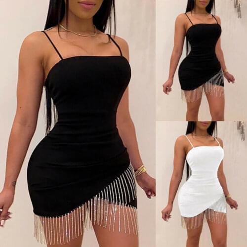 Sexy Dresses Woman Party Night Birthday Tassel Split Sleeveless Bodycon Dress Summer Elegant Suspender Short Mini Pencil Dresses