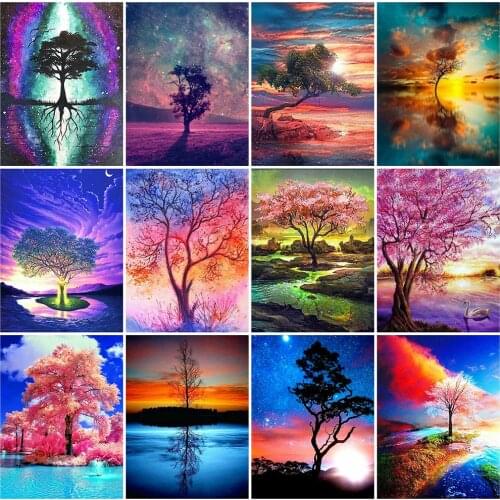 Full Square 5D Diy Diamond Painting Landscape 3D Diamond Embroidery Tree Pictures Of Rhinestones Mosaic Cross Stitch Home Decor