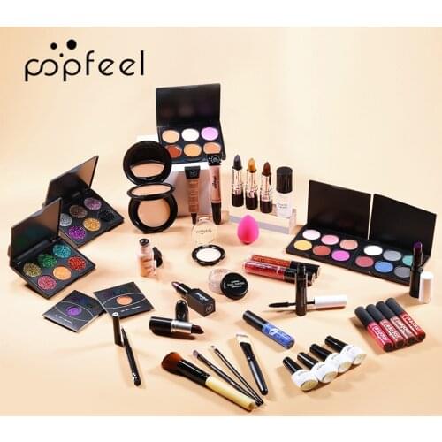Professional Makeup Set Shining Eyeshadow Palette Lip Gloss Foundation Lipstick Kits Waterproof Base Cosmetics make up brush bag