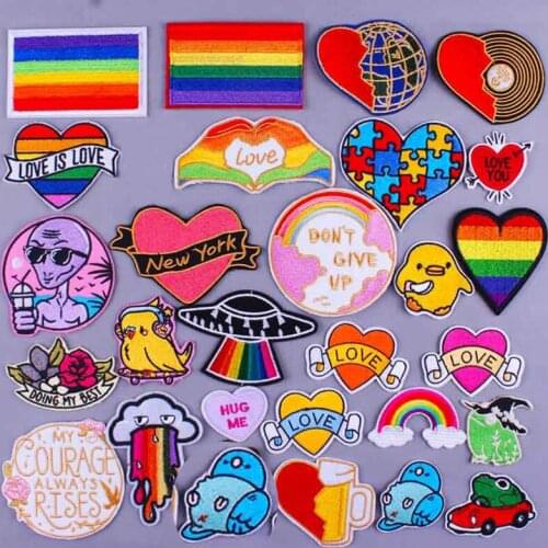 Rainbow Badge Iron On Embroidery Patches For Clothing Cartoon Animal Stickers LOVE Heart Patches On Clothes LGBT Pride Gay Patch