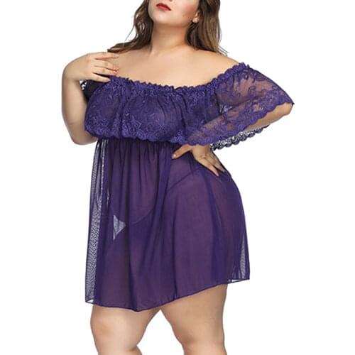 Plus Size 7XL Womens Nightgown Sexy Lingerie Lace Babydoll Sleepwear Nightdress Sexy Underwear Nightwear Ladys Mini Dress Hot