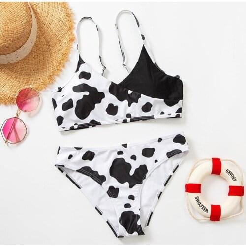 Cow Print Bandeau Brazilian Bikini 2021 Mujer Swimwear Women Swimsuit Push Up Bathing Suit Biquinis Two Piece Bikinis Set Femme